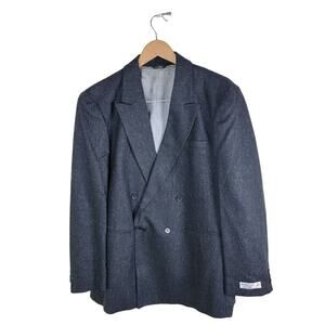 Berkeley Square Wool Blend Tweed Double Breasted Blazer size 44R Grey Vintage